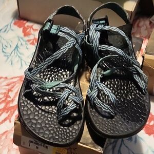 Chaco Black and Green Sandals